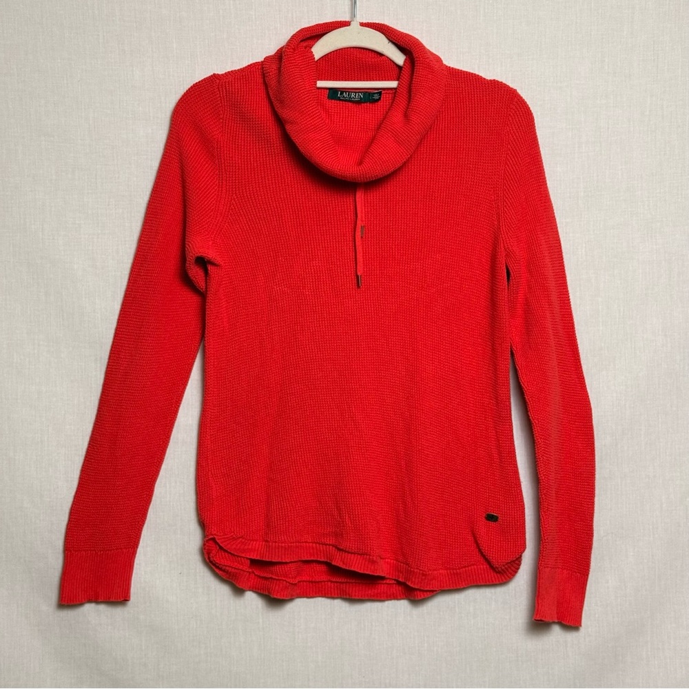Lauren Ralph Lauren Coral Waffle Knit Cowl Neck Sweater – Size Large